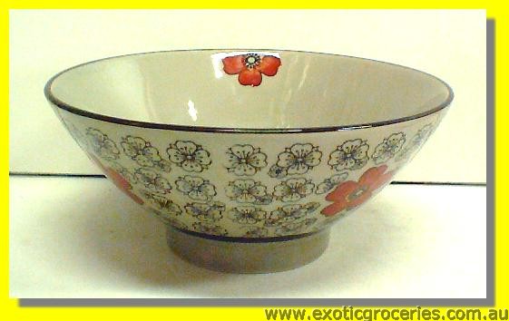 Japanese Style Red Blossom Bowl 7.25"