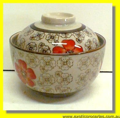 Japanese Style Red Blossom Bowl with Lid 4.5" Item# GS742