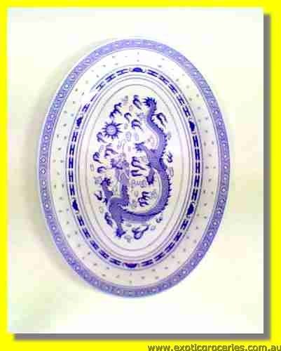 Blue Melamine Oval Plate 10\" Rice Pattern 2010