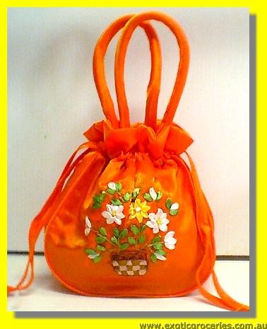 Chinese Orange Embroidery Floral Hangbag 10\" H