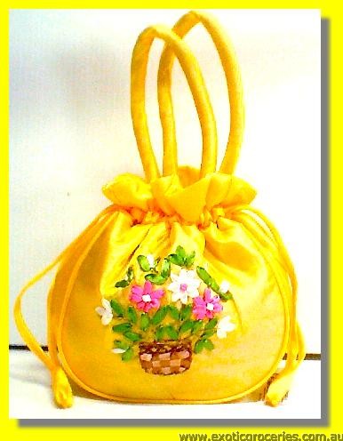 Chinese Embroidery Yellow Handbag 10"H