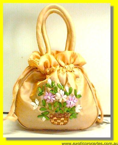 Chinese Embroidery Floral Handbag 10"H